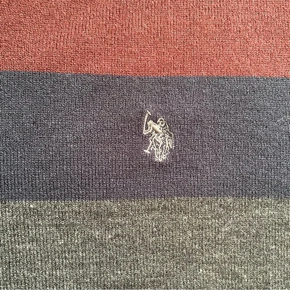 U.S. Polo Assn V Neck Sweater Mens Large Maroon Blue Grey - Picture 4 of 6